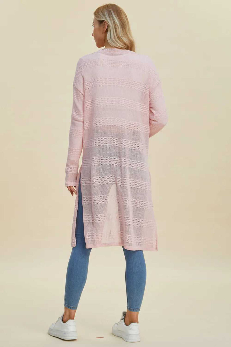 Double Take Full Size Open Front Longline Cardigan - Hopeford Streams