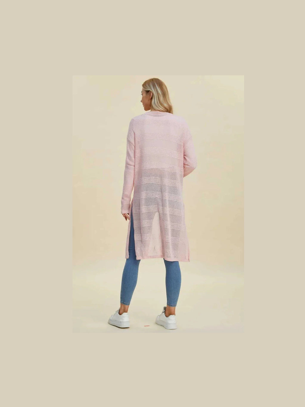 Double Take Full Size Open Front Longline Cardigan -- 