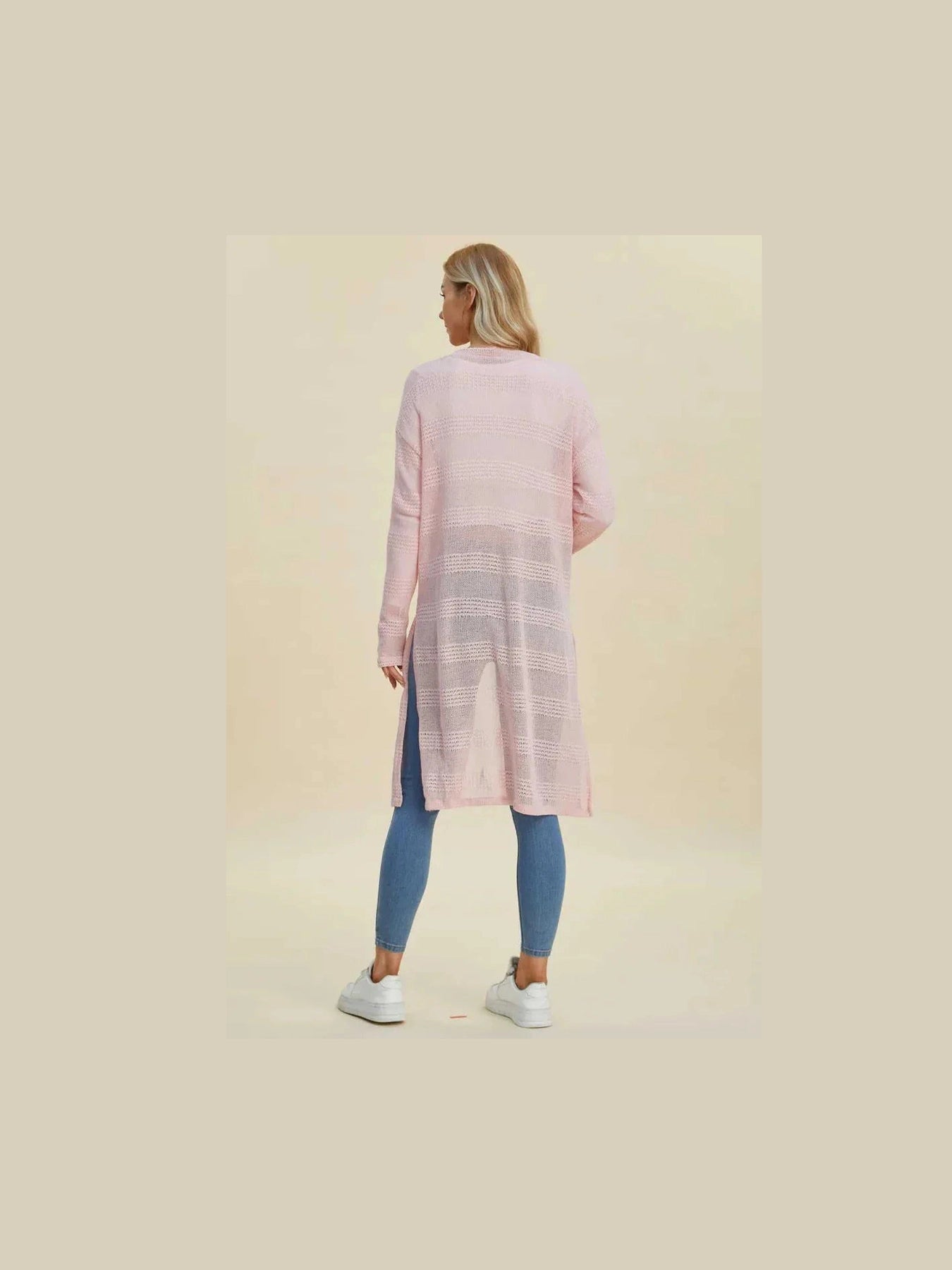 Double Take Full Size Open Front Longline Cardigan -- 