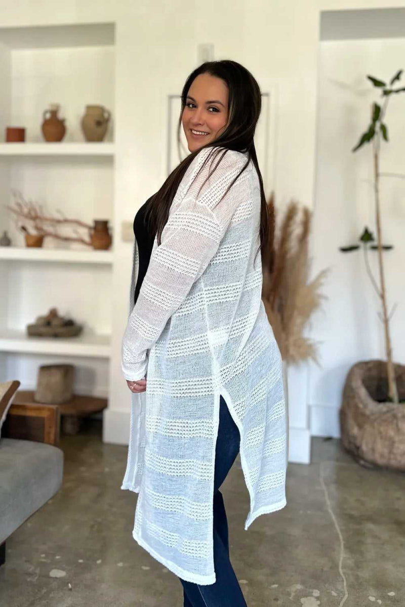 Double Take Full Size Open Front Longline Cardigan - Hopeford Streams