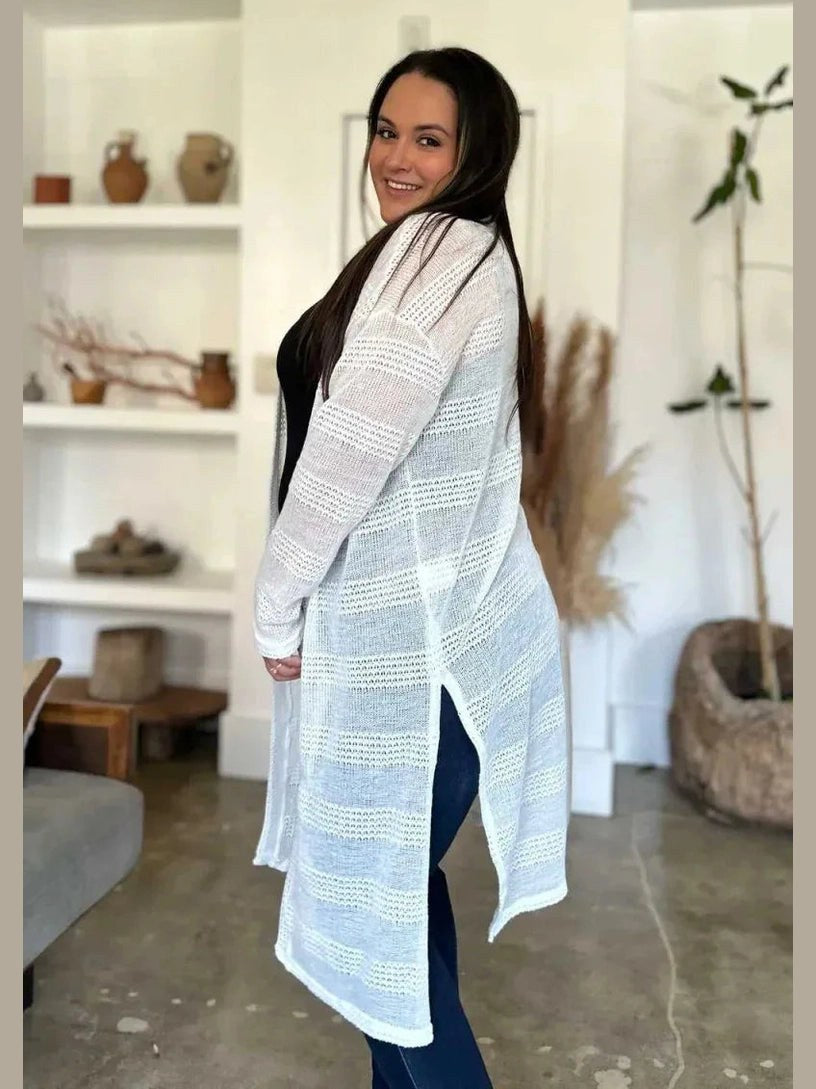 Double Take Full Size Open Front Longline Cardigan -- 