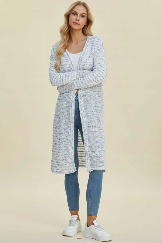 Double Take Full Size Open Front Longline Cardigan - Hopeford Streams