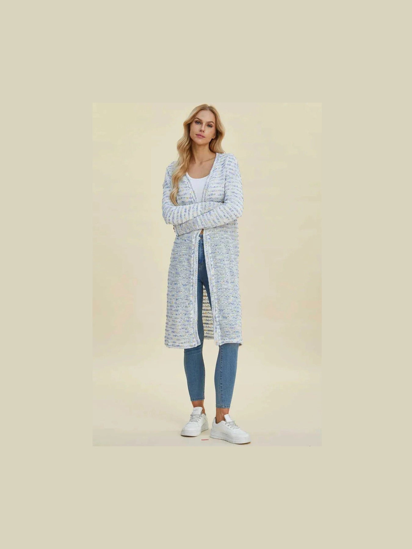 Double Take Full Size Open Front Longline Cardigan -- 
