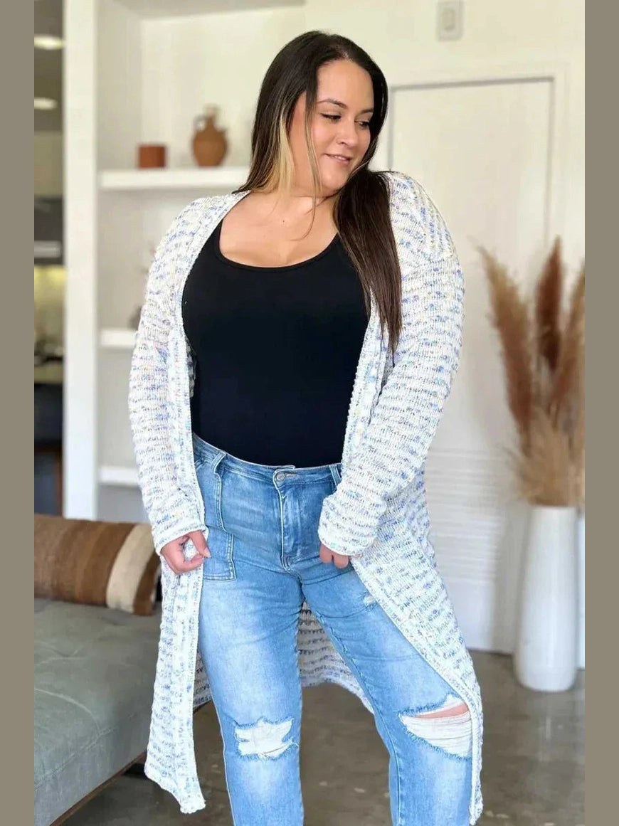 Double Take Full Size Open Front Longline Cardigan -- 