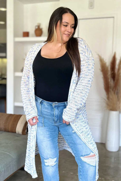 Double Take Full Size Open Front Longline Cardigan - Hopeford Streams