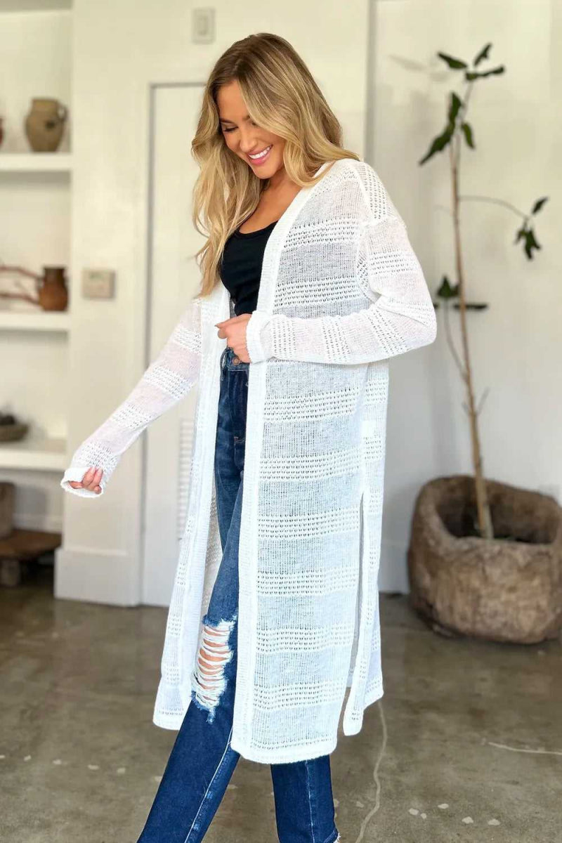 Double Take Full Size Open Front Longline Cardigan - Hopeford Streams