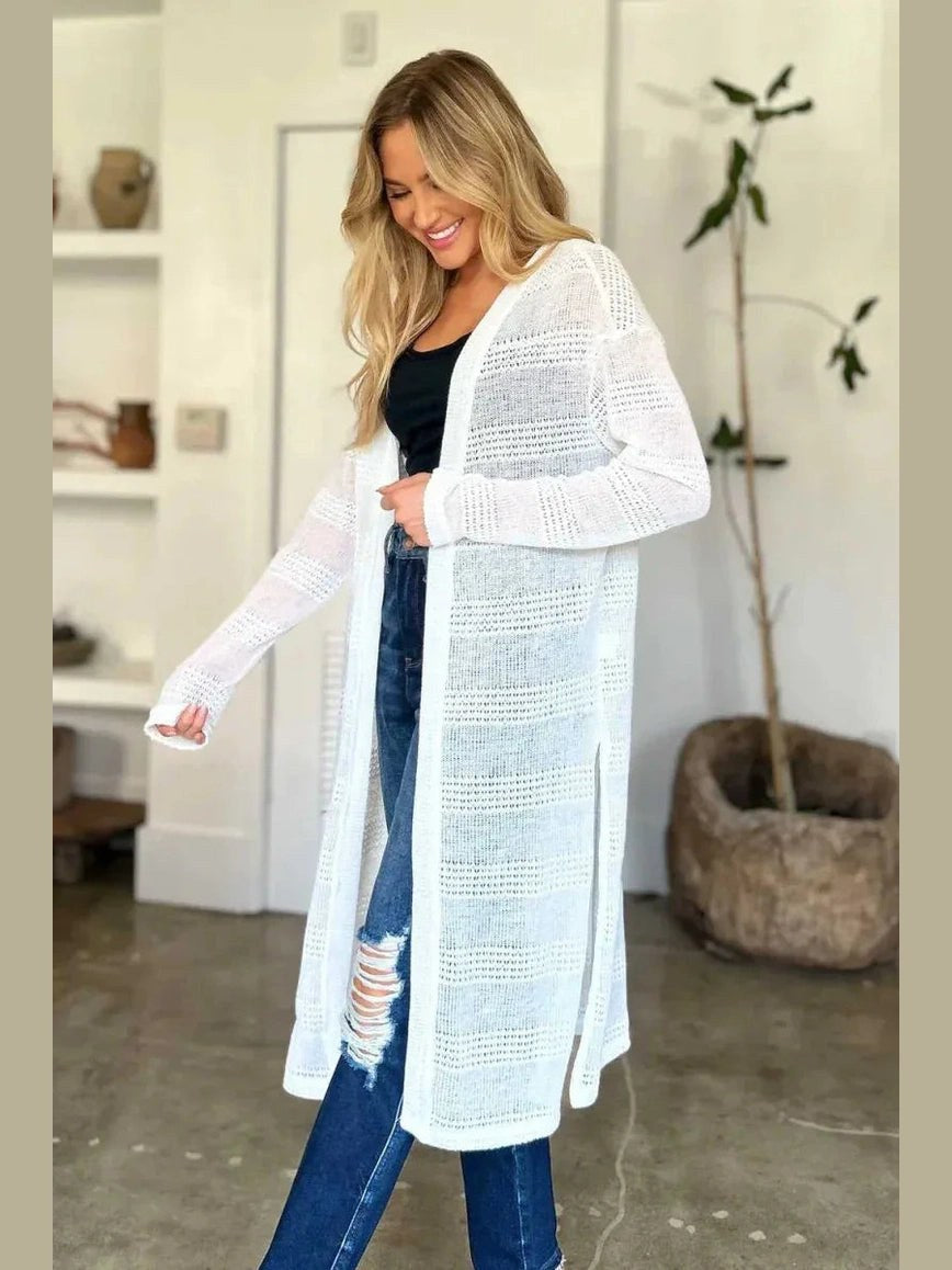 Double Take Full Size Open Front Longline Cardigan -- 