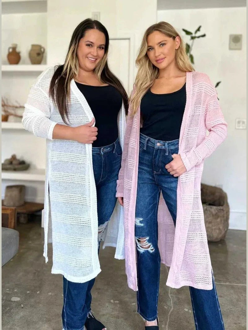 Double Take Full Size Open Front Longline Cardigan -- 