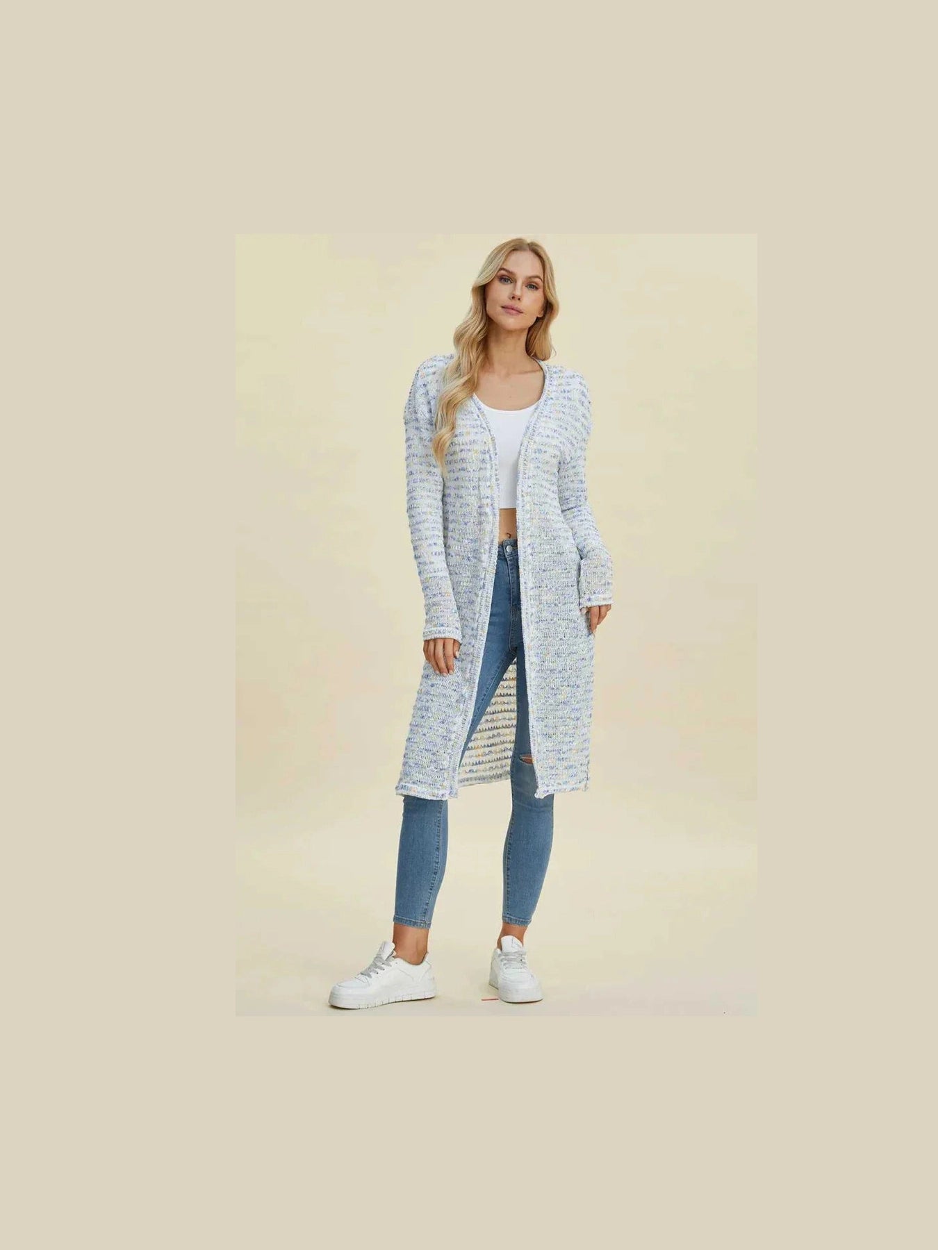 Double Take Full Size Open Front Longline Cardigan -- 
