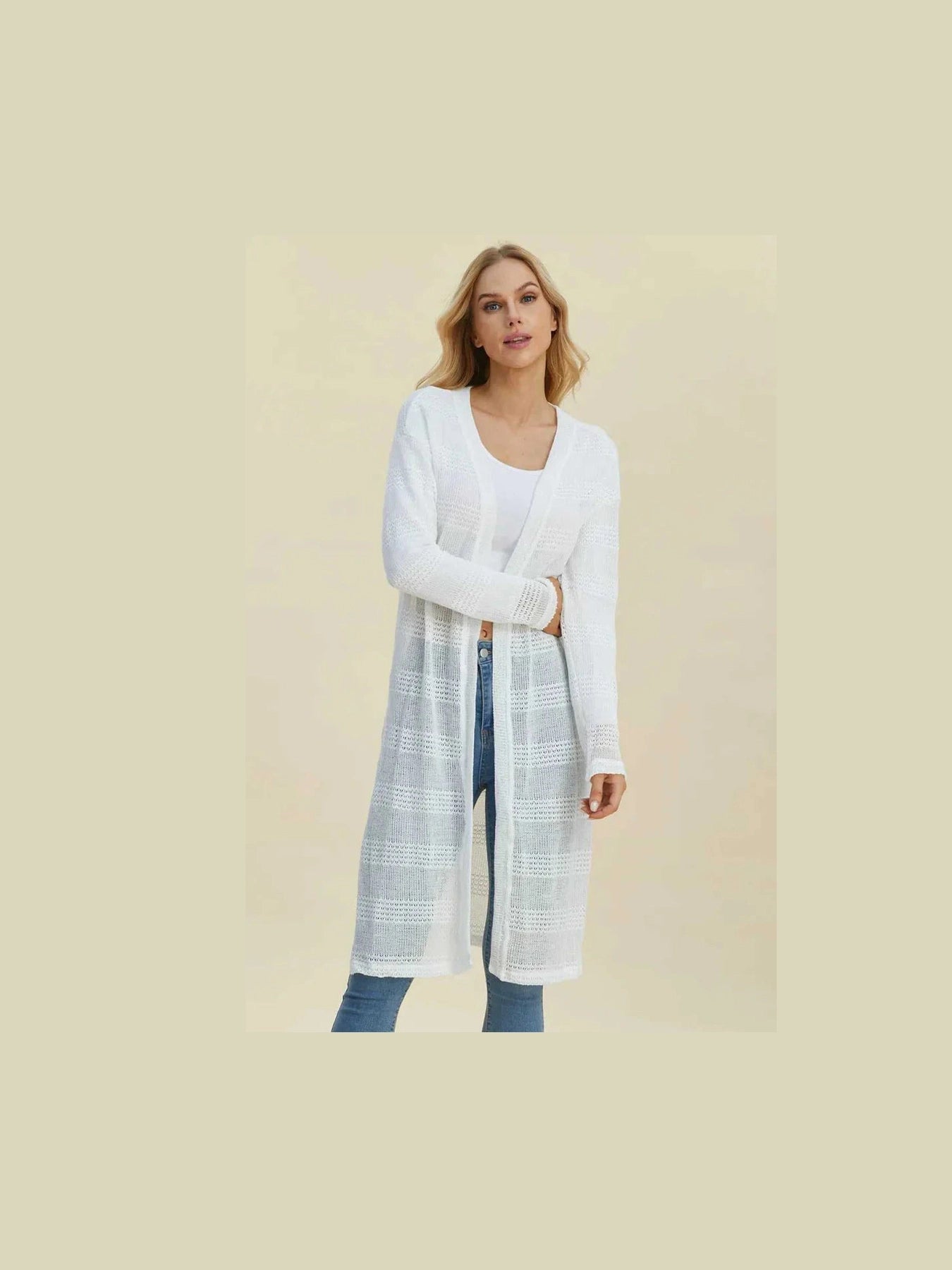 Double Take Full Size Open Front Longline Cardigan -- 