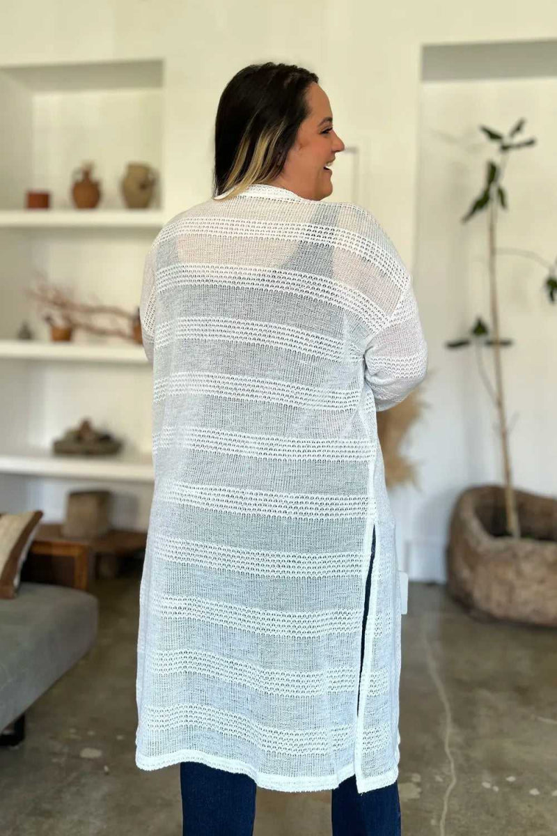 Double Take Full Size Open Front Longline Cardigan - Hopeford Streams