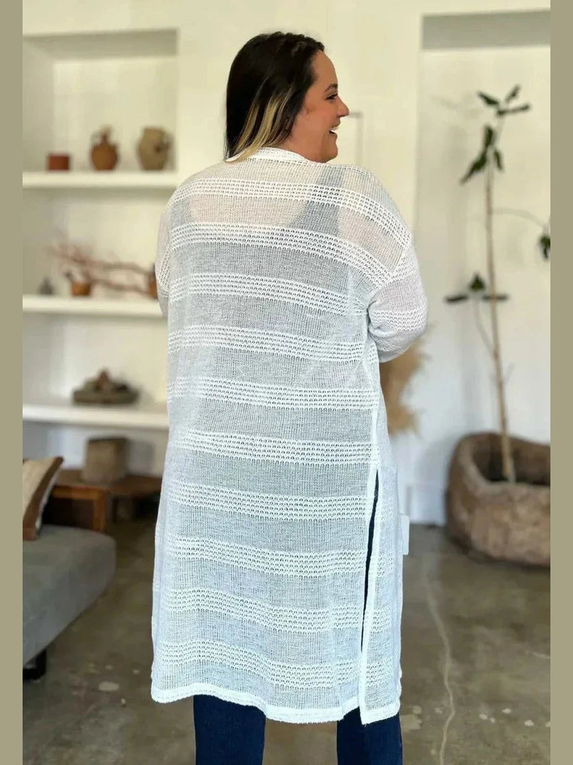 Double Take Full Size Open Front Longline Cardigan -- 