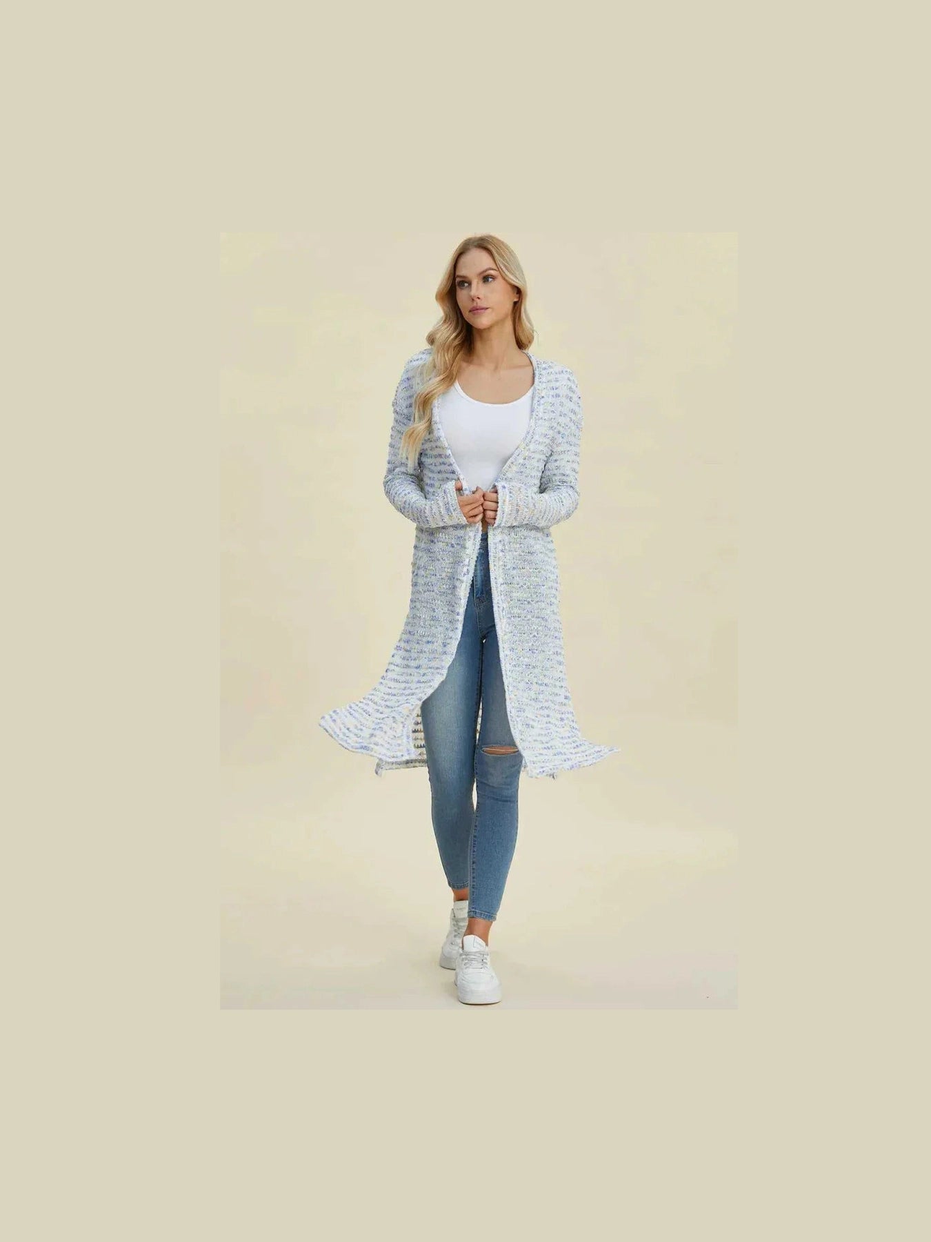 Double Take Full Size Open Front Longline Cardigan -- 