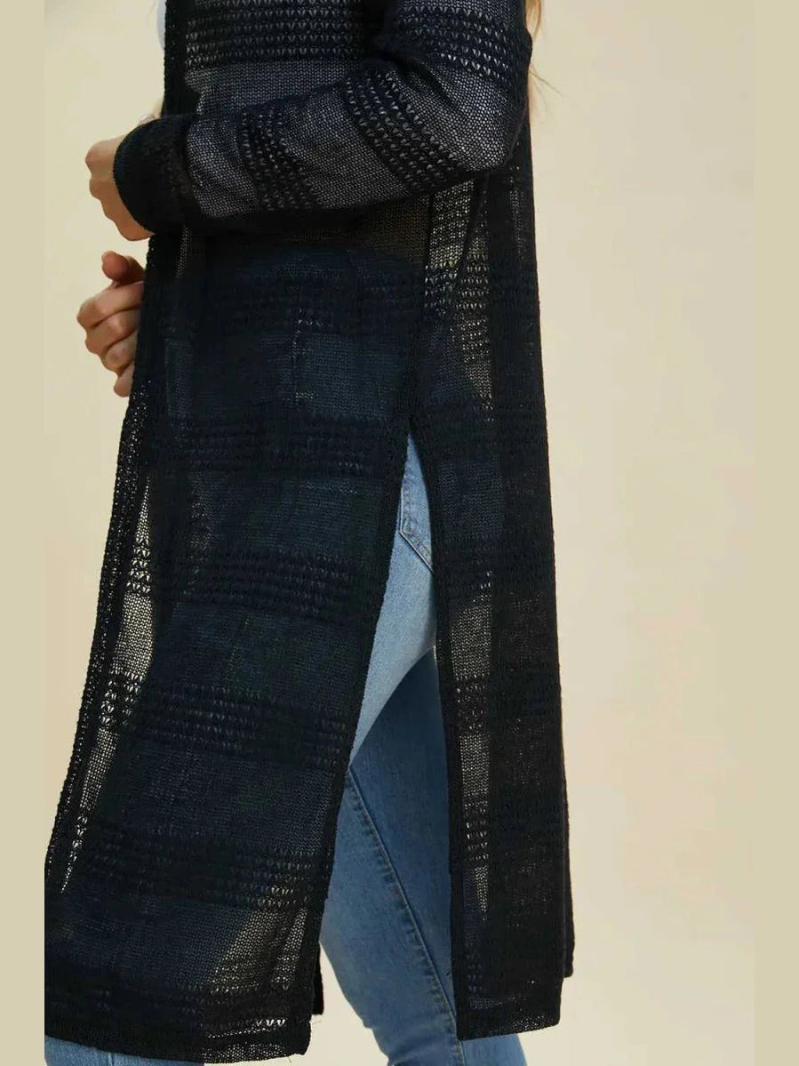 Double Take Full Size Open Front Longline Cardigan -- 