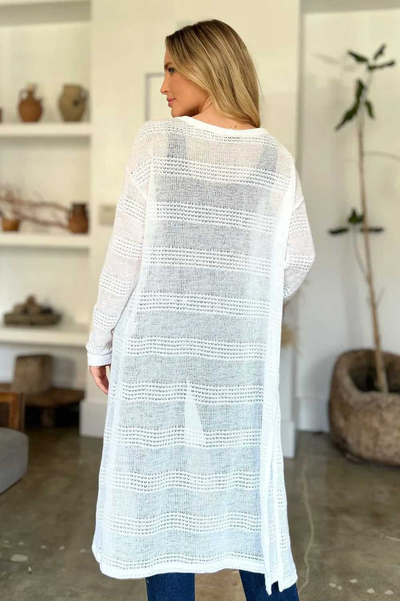 Double Take Full Size Open Front Longline Cardigan - Hopeford Streams