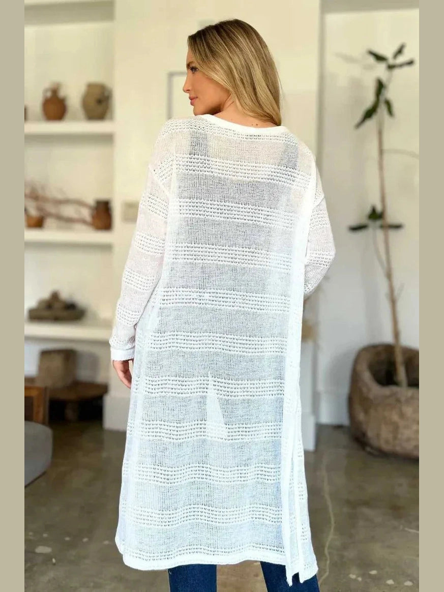 Double Take Full Size Open Front Longline Cardigan -- 