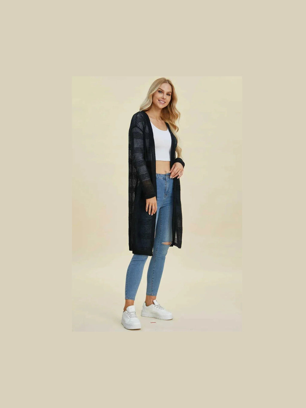 Double Take Full Size Open Front Longline Cardigan -- 