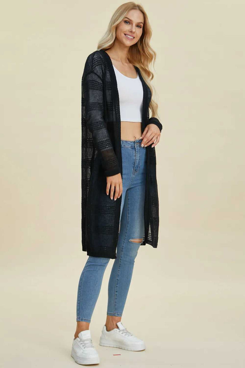 Double Take Full Size Open Front Longline Cardigan - Hopeford Streams