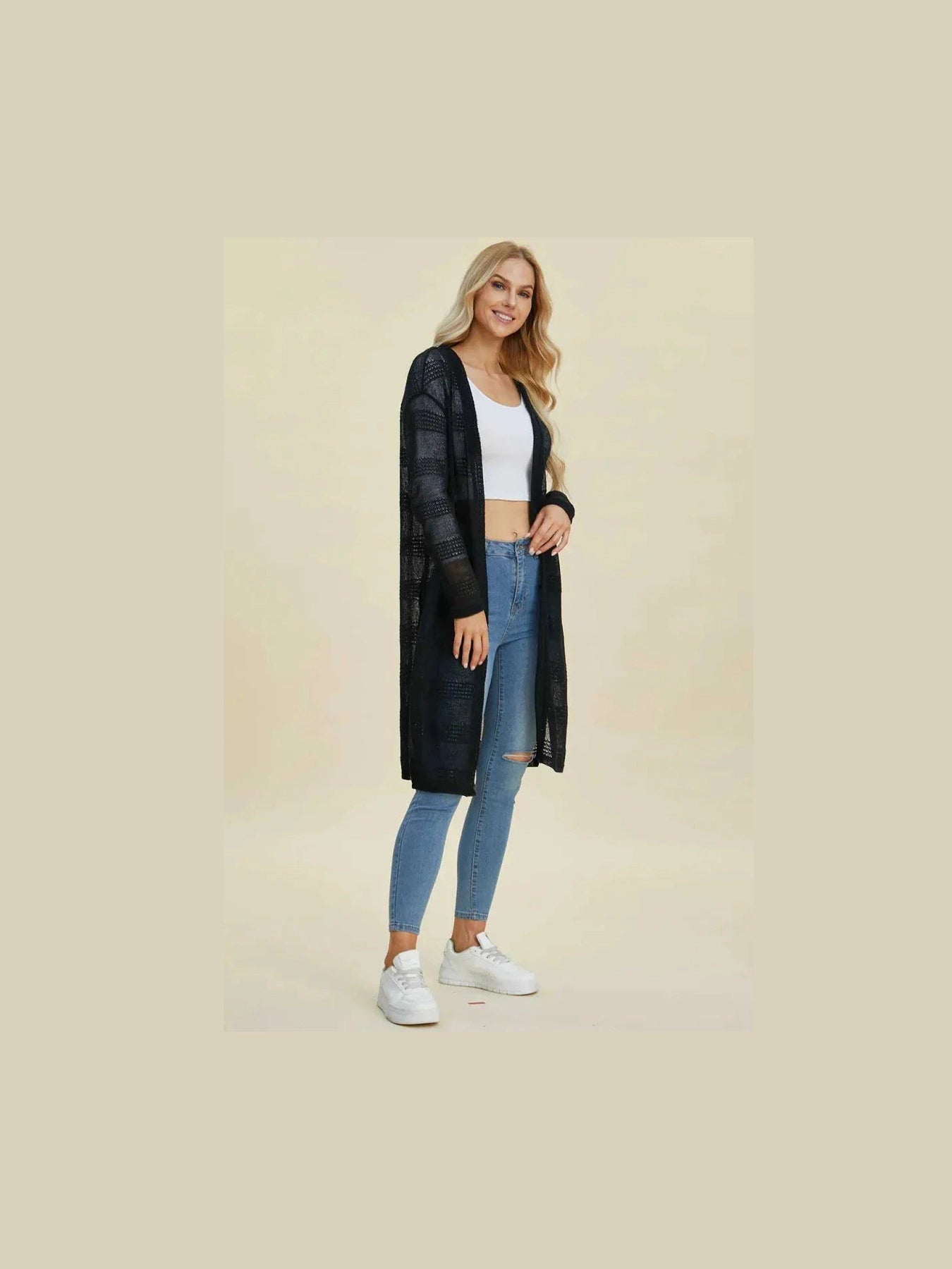 Double Take Full Size Open Front Longline Cardigan -- 