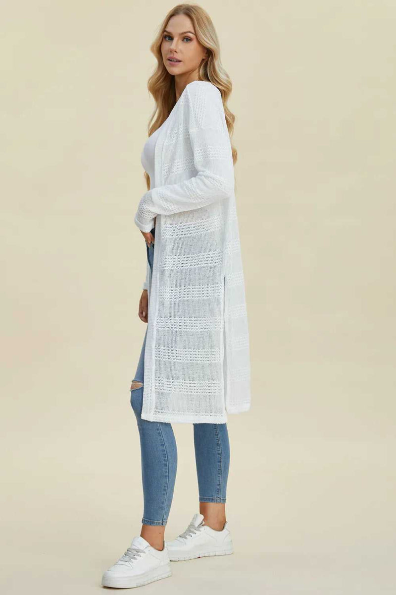 Double Take Full Size Open Front Longline Cardigan - Hopeford Streams