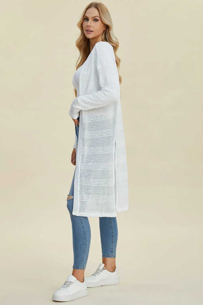 Double Take Full Size Open Front Longline Cardigan - Hopeford Streams
