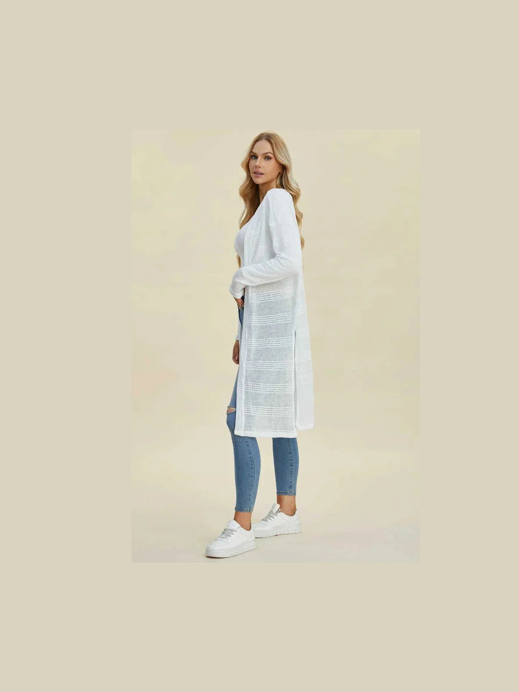 Double Take Full Size Open Front Longline Cardigan -- 