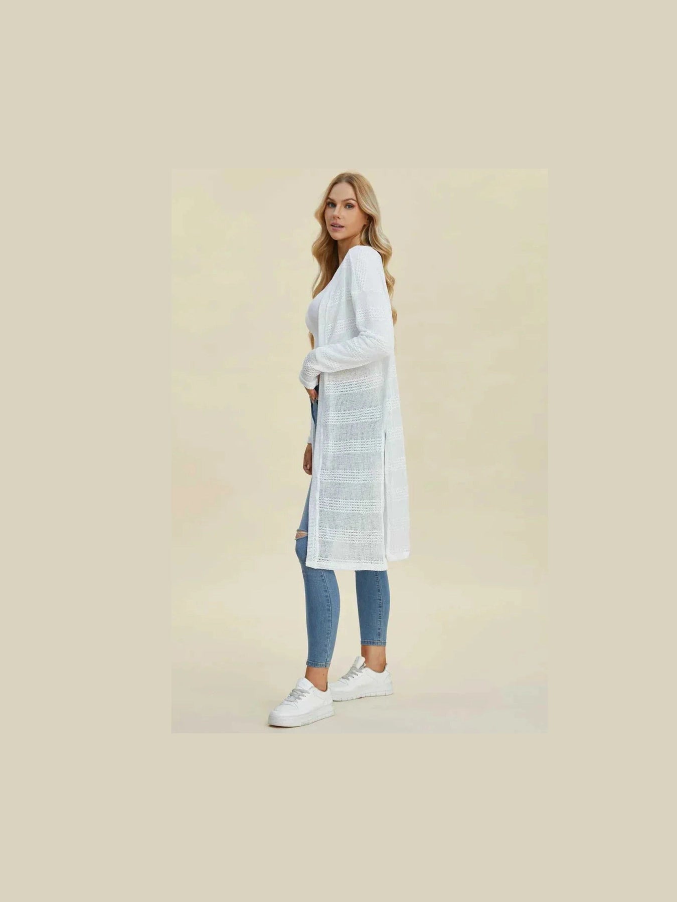 Double Take Full Size Open Front Longline Cardigan -- 