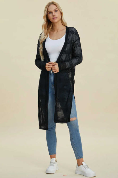 Double Take Full Size Open Front Longline Cardigan - Hopeford Streams