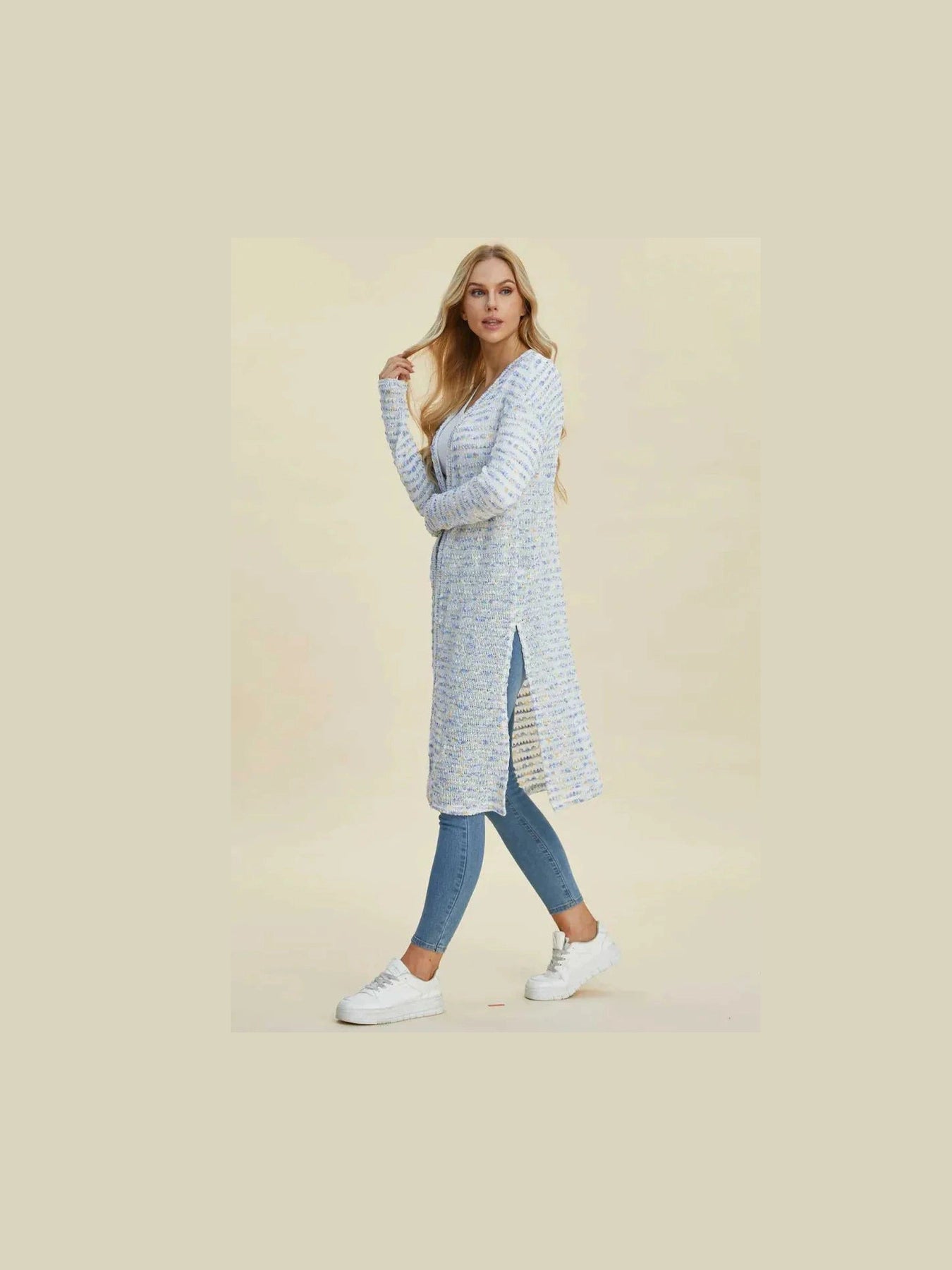 Double Take Full Size Open Front Longline Cardigan -- 