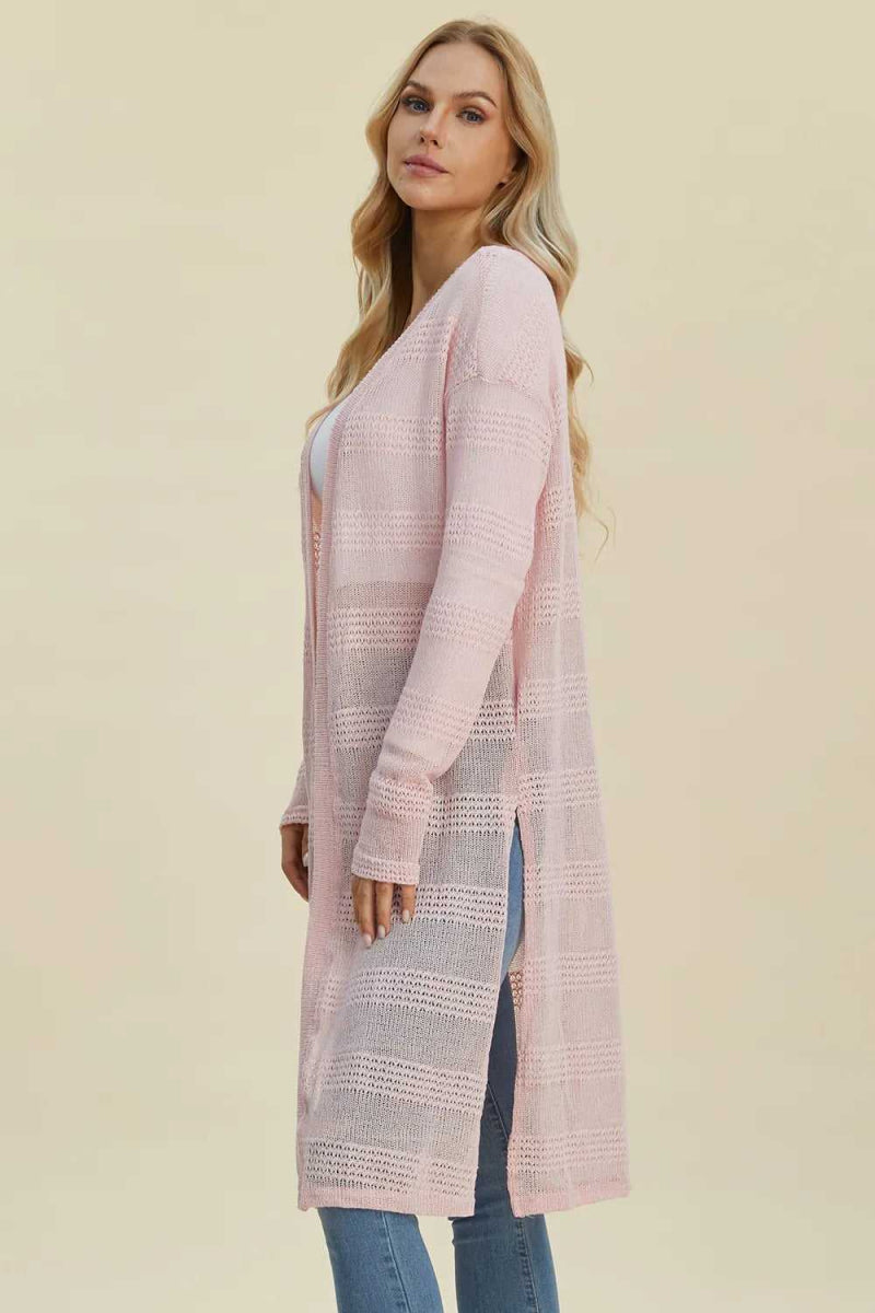 Double Take Full Size Open Front Longline Cardigan - Hopeford Streams