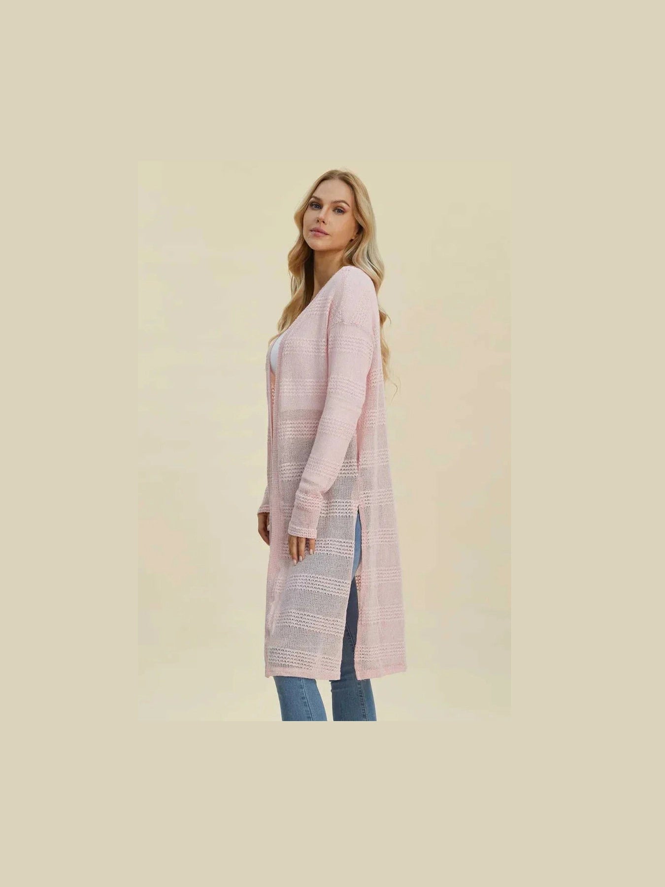 Double Take Full Size Open Front Longline Cardigan -- 