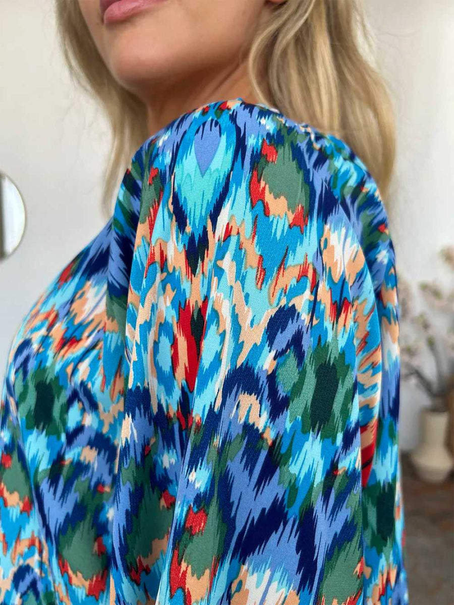 Double Take Full Size Printed Balloon Sleeve Blouse - Hopeford Streams