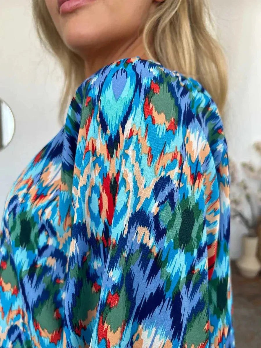 Double Take Full Size Printed Balloon Sleeve Blouse -- 