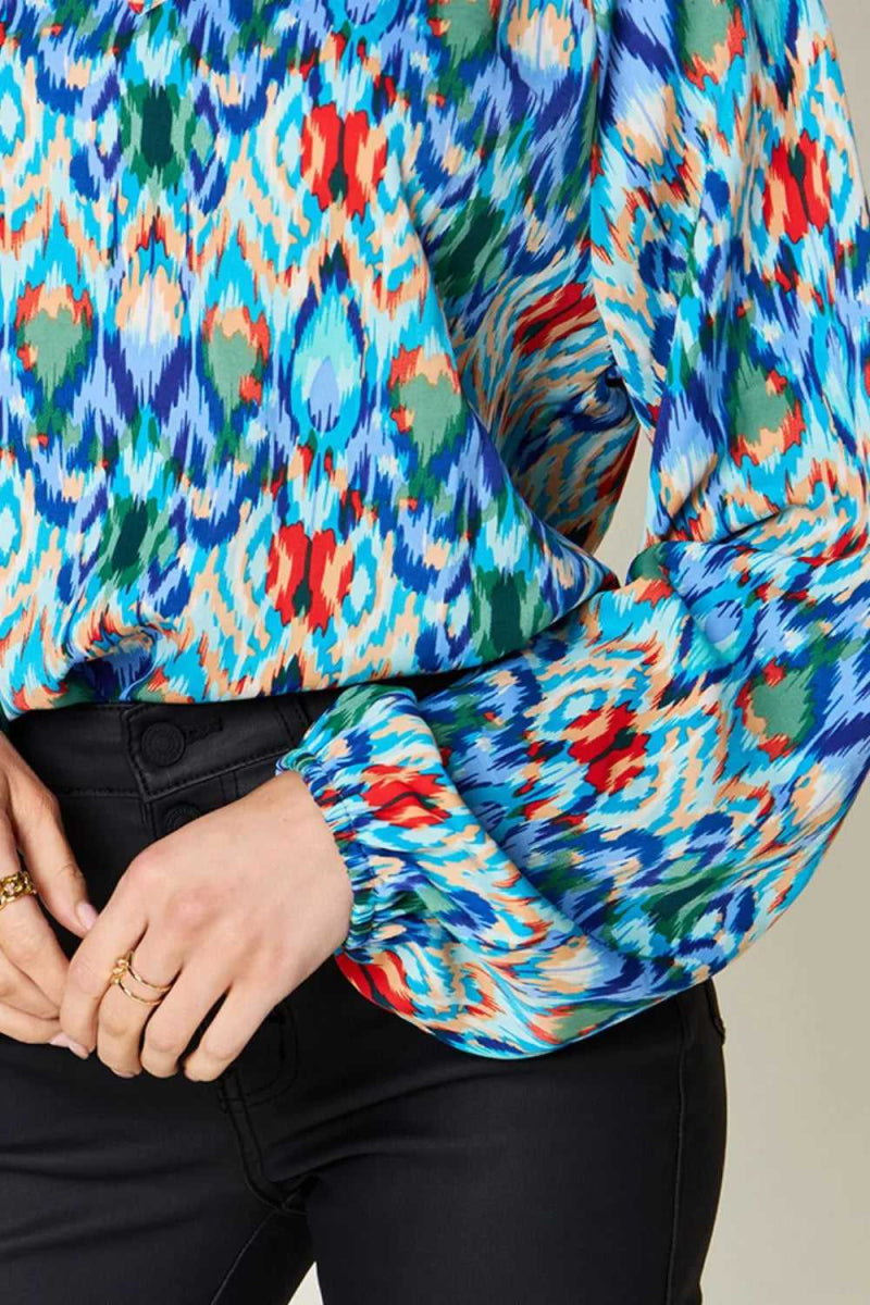 Double Take Full Size Printed Balloon Sleeve Blouse - Hopeford Streams