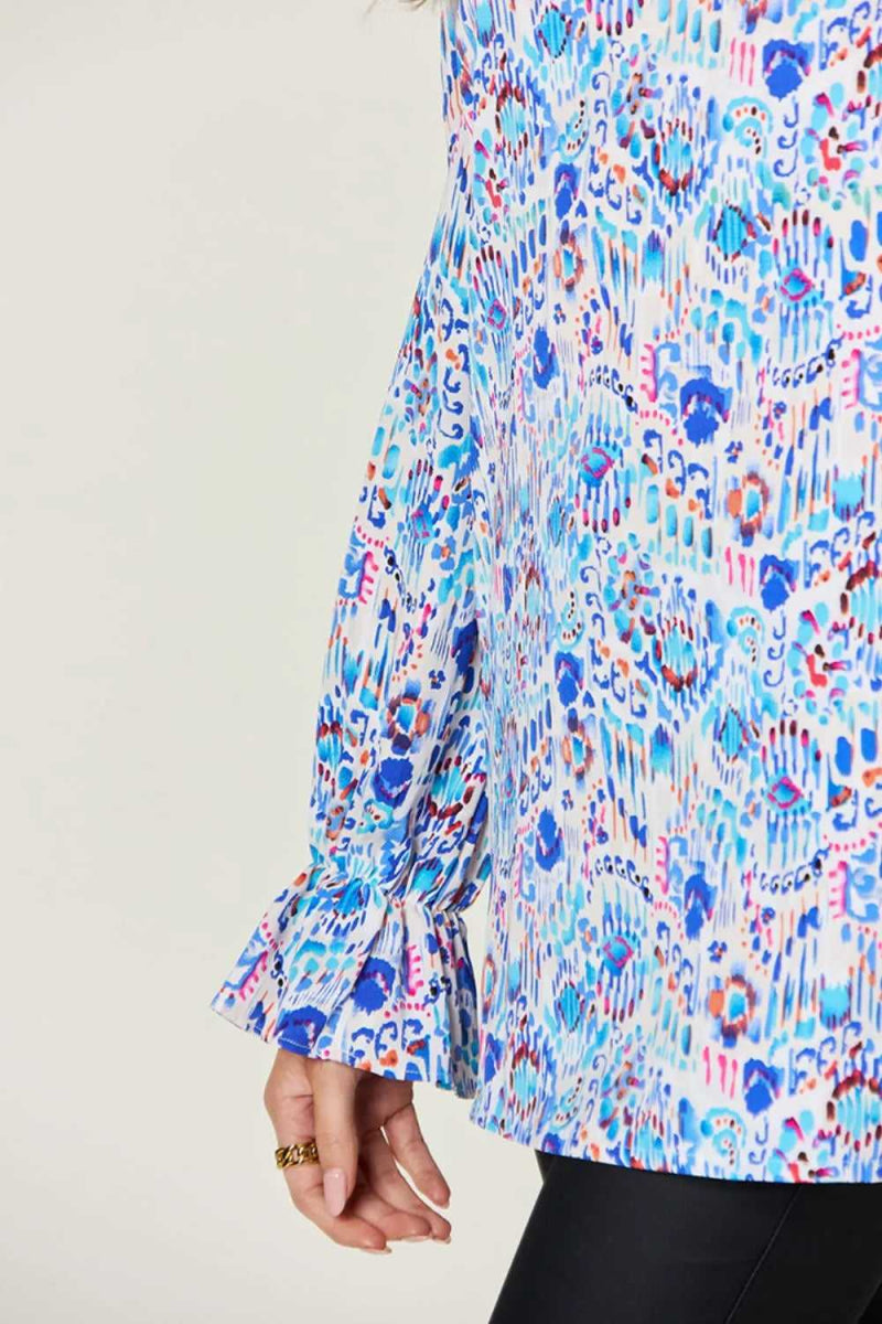 Double Take Full Size Printed Flounce Sleeve Blouse - Hopeford Streams