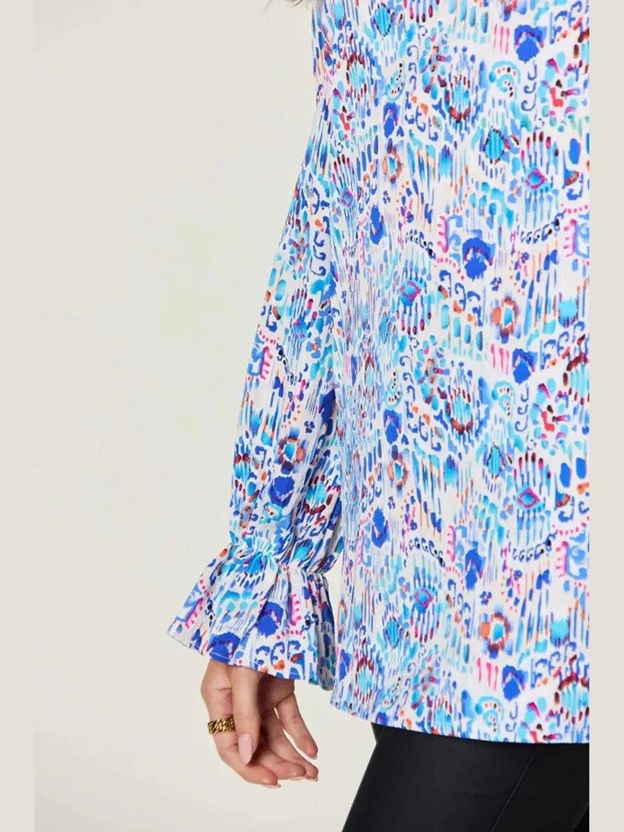 Double Take Full Size Printed Flounce Sleeve Blouse -- 