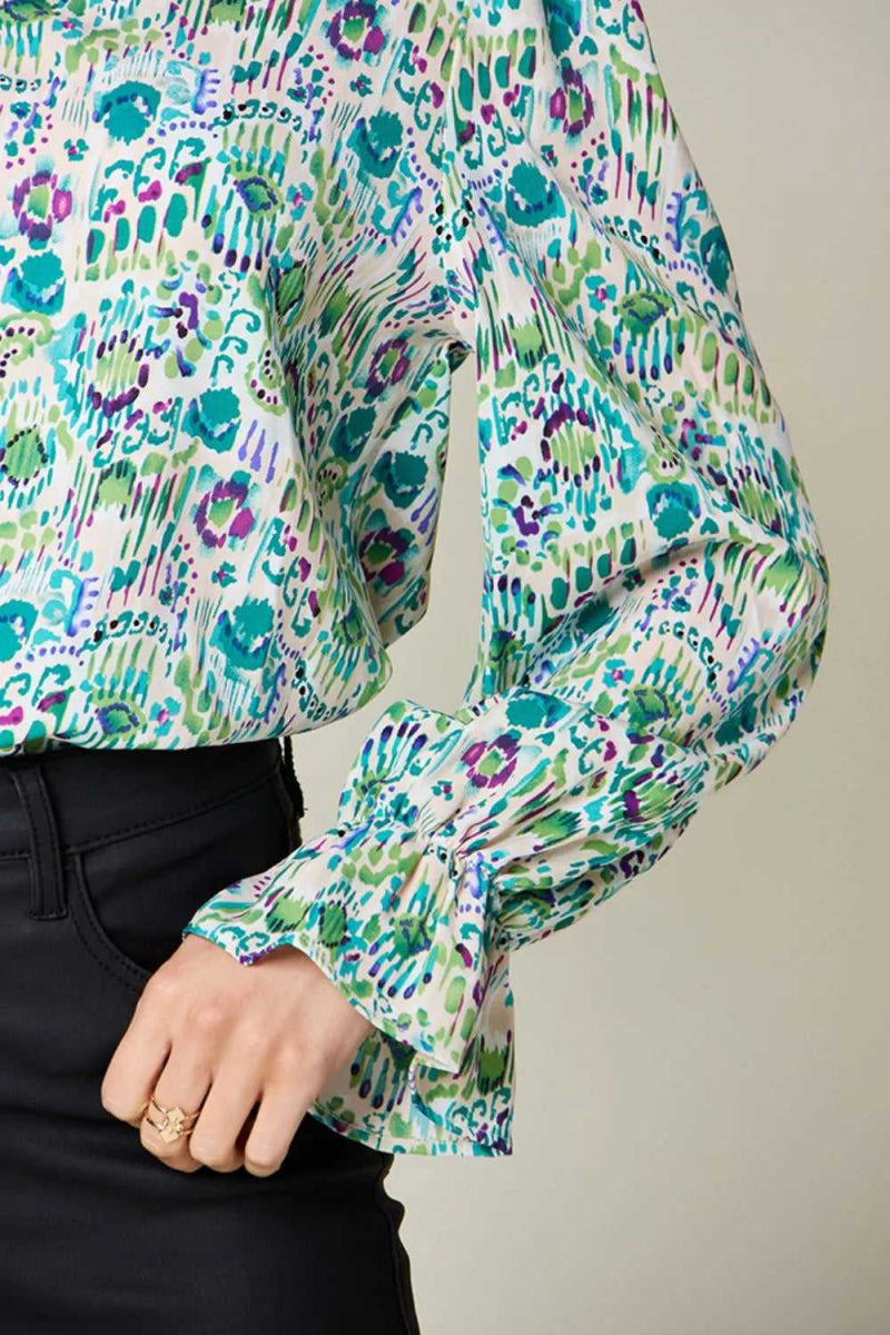 Double Take Full Size Printed Flounce Sleeve Blouse - Hopeford Streams