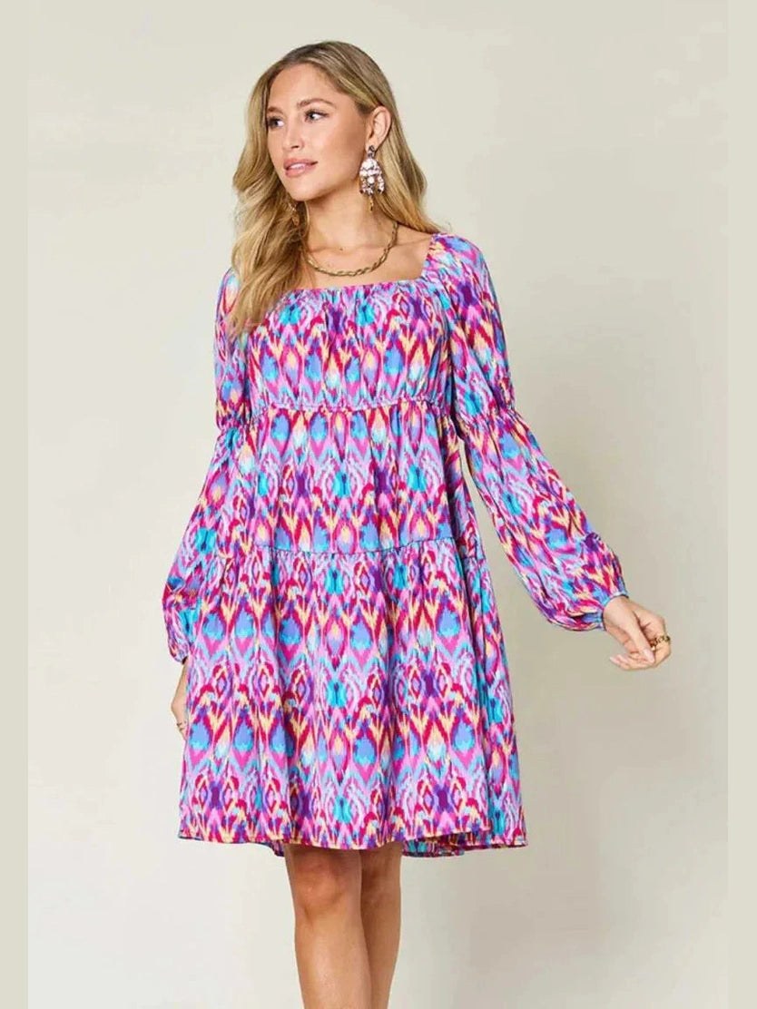 Double Take Full Size Printed Long Sleeve Dress -- 