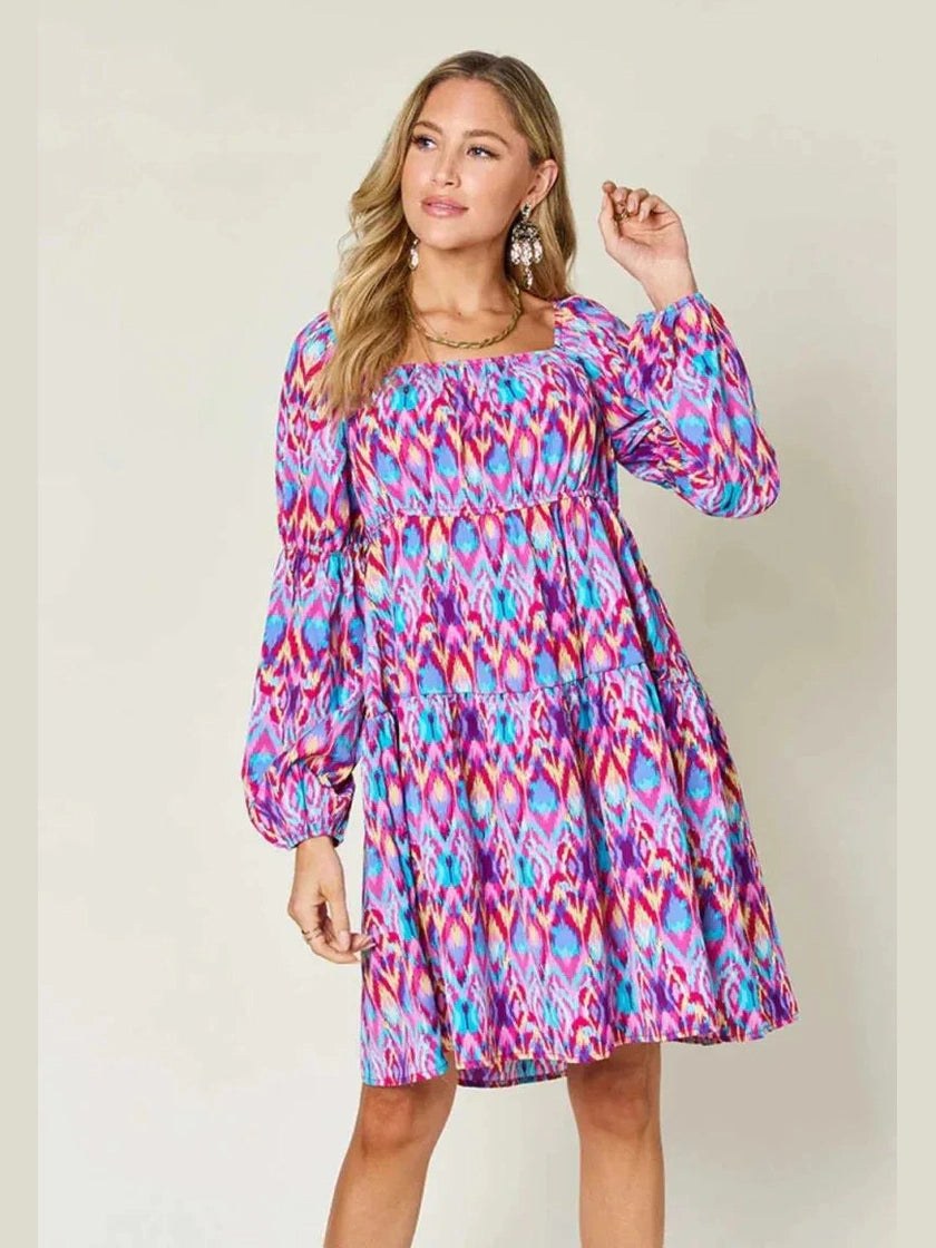 Double Take Full Size Printed Long Sleeve Dress -- 