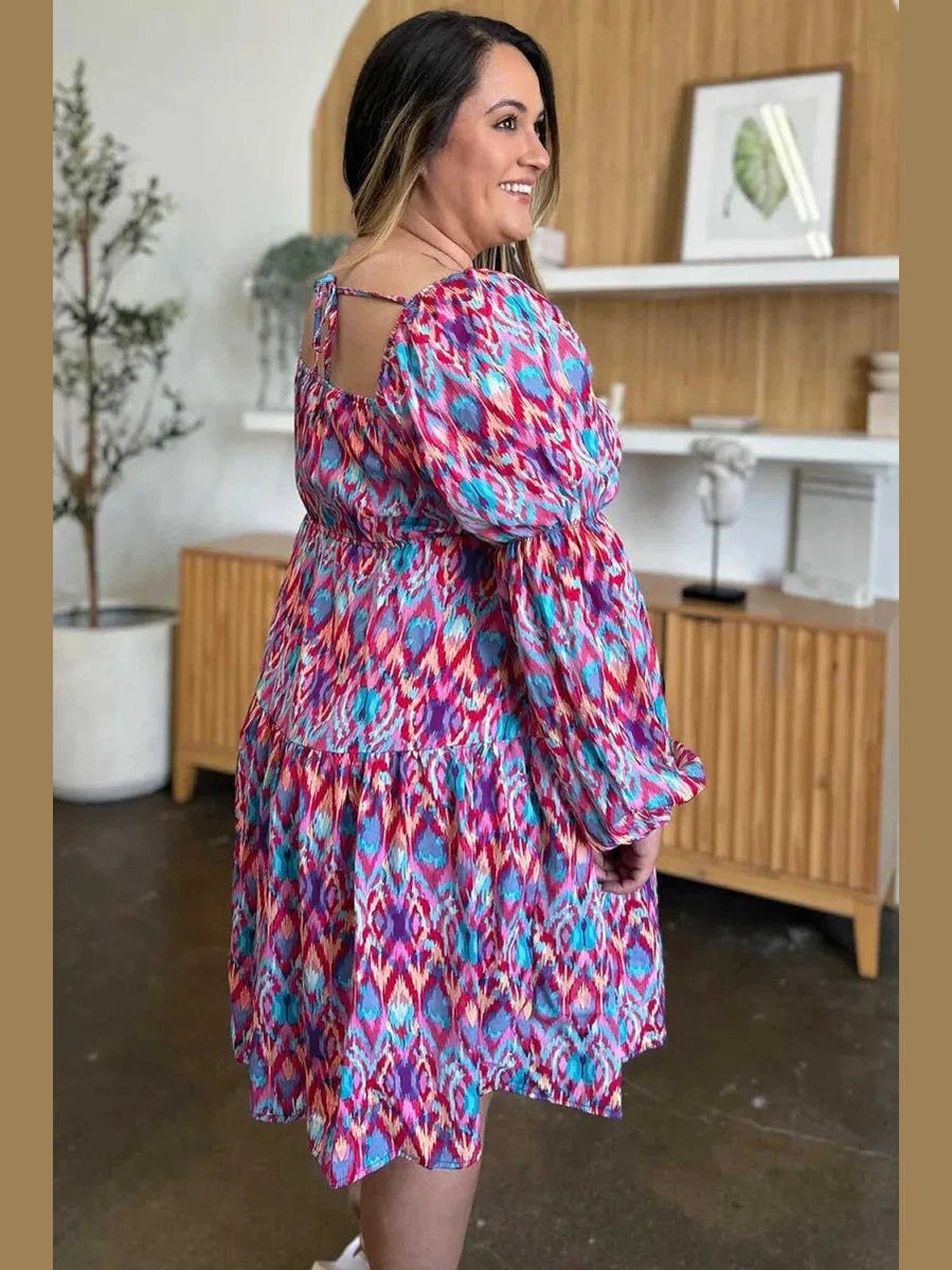 Double Take Full Size Printed Long Sleeve Dress -- 