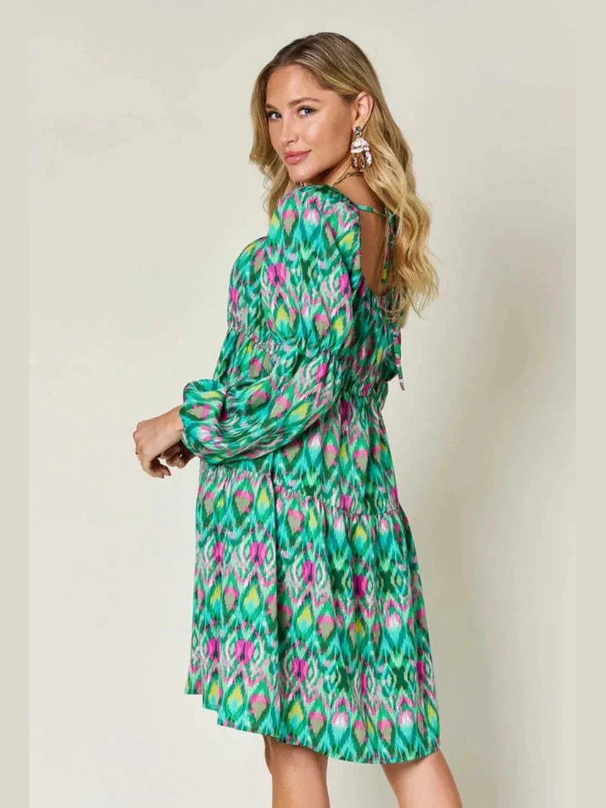 Double Take Full Size Printed Long Sleeve Dress -- 