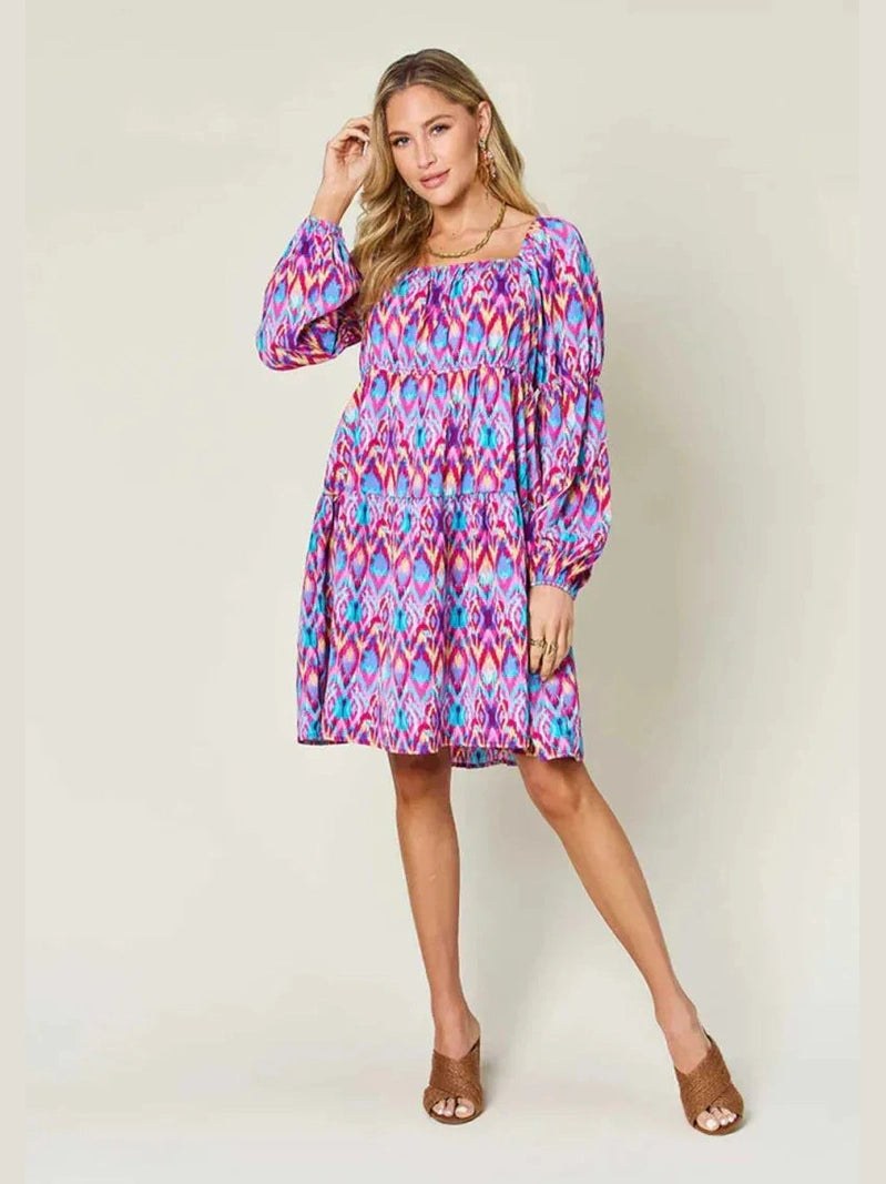 Double Take Full Size Printed Long Sleeve Dress -- 