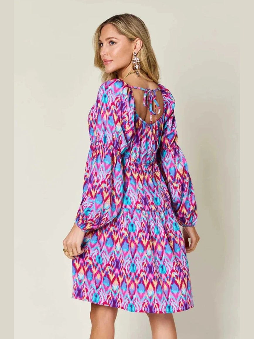 Double Take Full Size Printed Long Sleeve Dress -- 