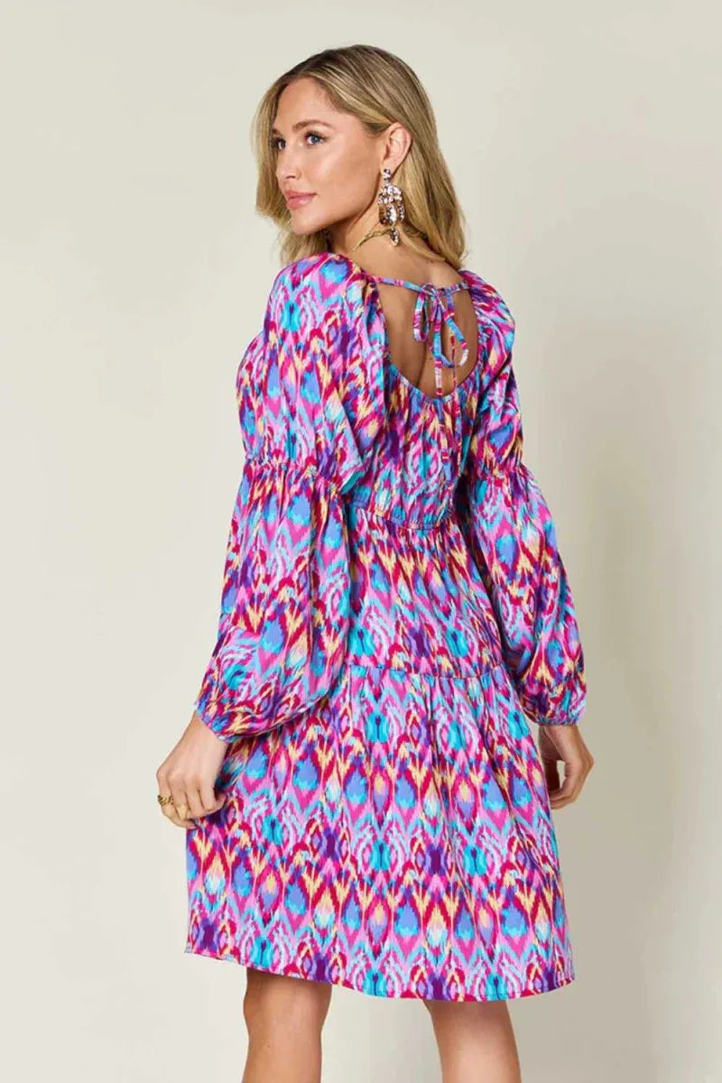 Double Take Full Size Printed Long Sleeve Dress -- 