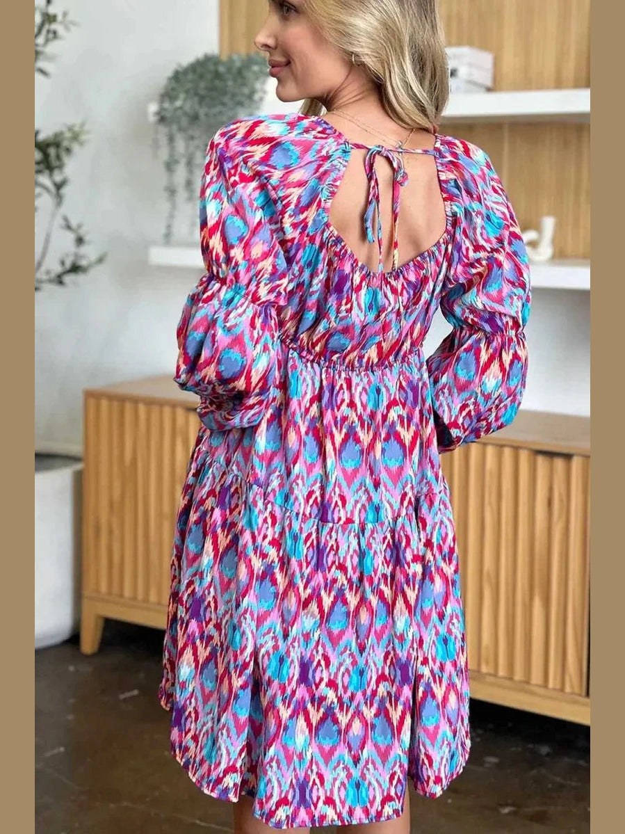 Double Take Full Size Printed Long Sleeve Dress -- 