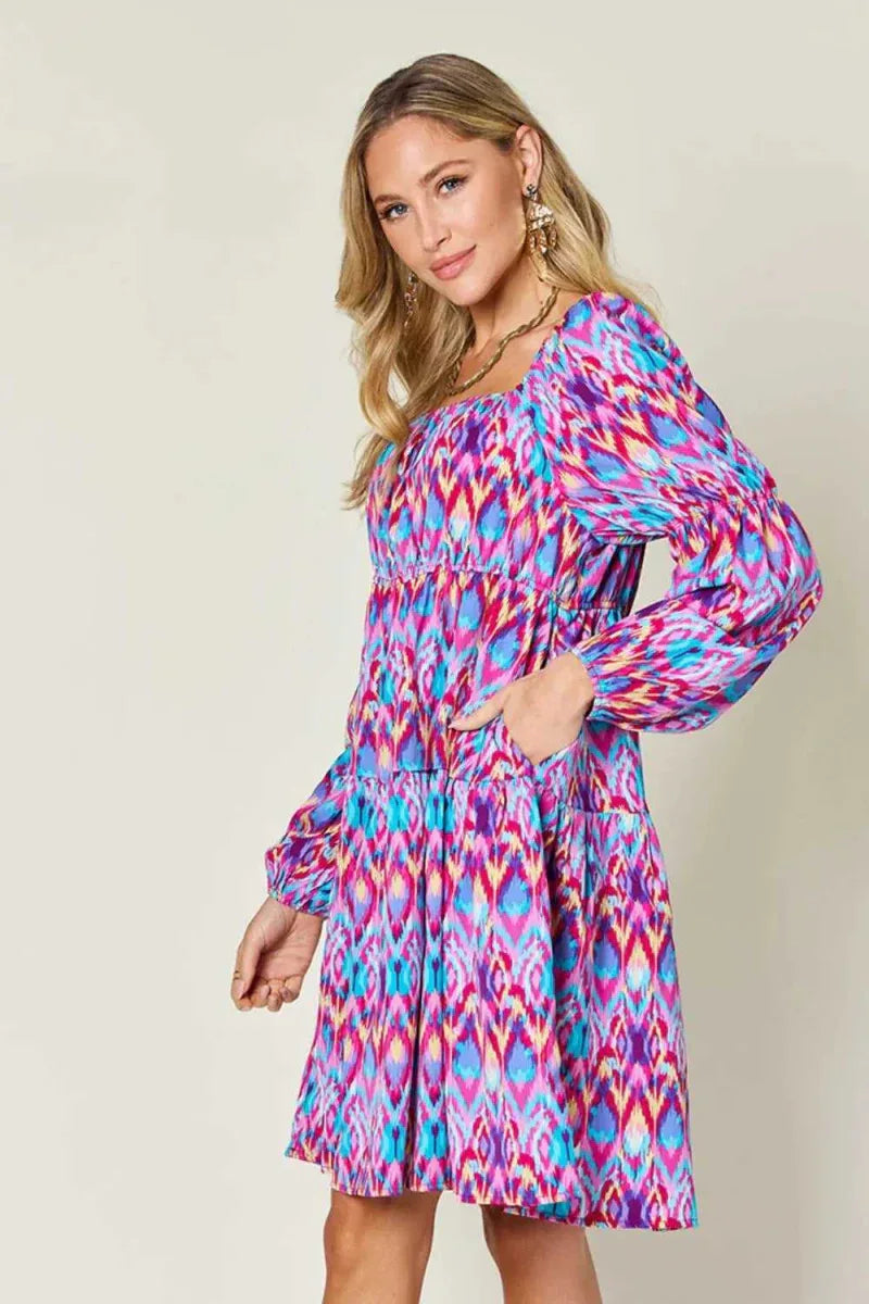 Double Take Full Size Printed Long Sleeve Dress -- 