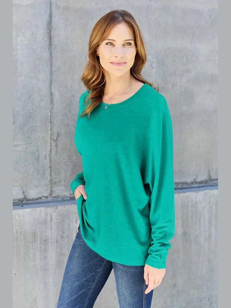 Double Take Full Size Round Neck Long Sleeve T-Shirt -- 