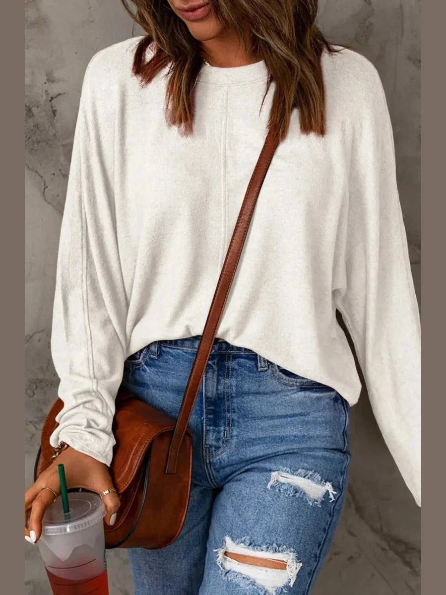 Double Take Full Size Round Neck Long Sleeve T-Shirt -- 