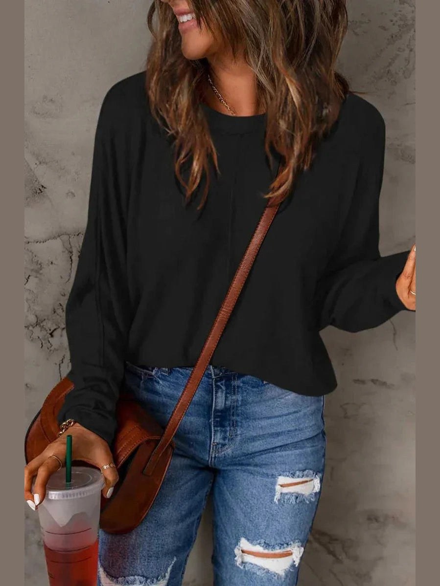 Double Take Full Size Round Neck Long Sleeve T-Shirt -- 