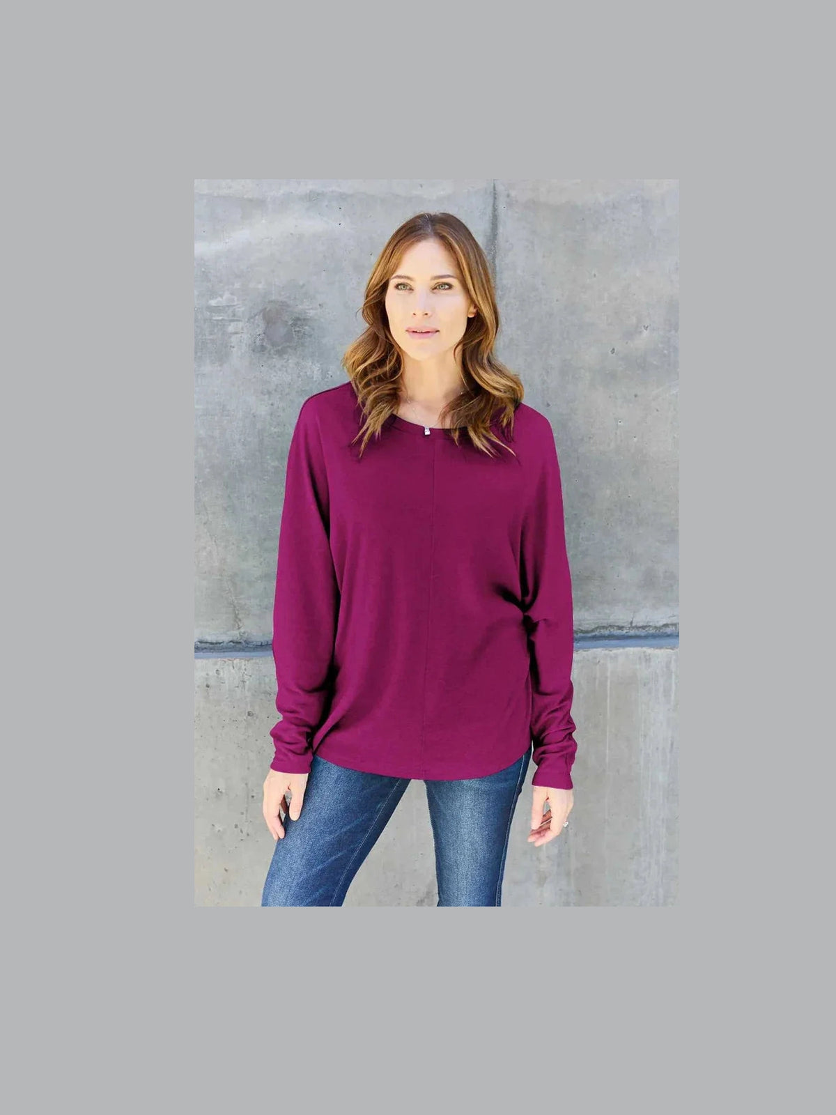 Double Take Full Size Round Neck Long Sleeve T-Shirt -- 